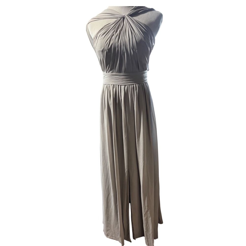 Bill Levkoff Gown Women‎ 8 Taupe Halter Pleated Chiffon Formal Dress - Picture 7 of 13